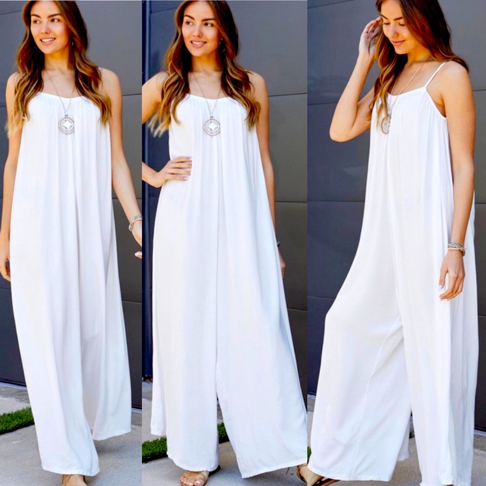 WOMENS SPAGHETTI STRAP WIDE LEG JUMPSUIT